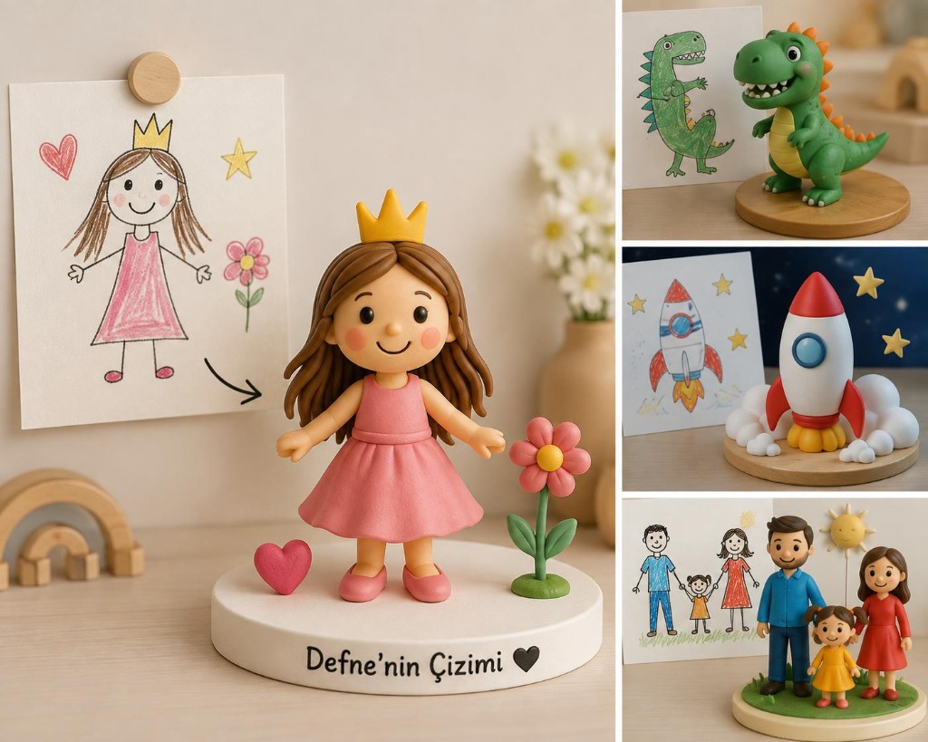 Çocuk çiziminden üretilmiş Minimora 3D figürler